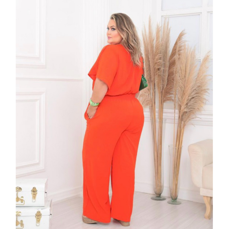 Macacão Nat Liso Manga Morcego Pantalona Plus Size