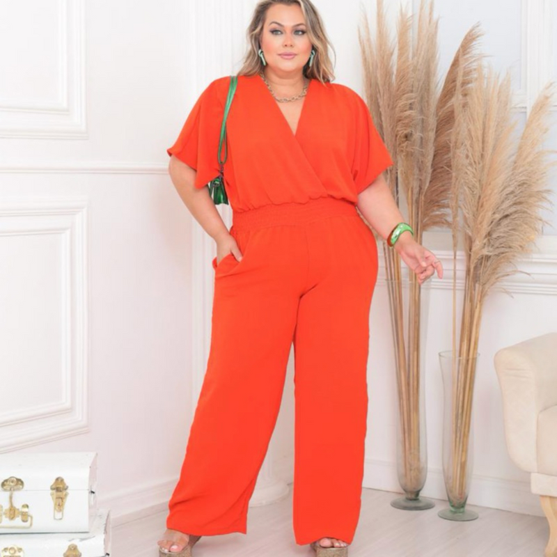 Macacão Nat Liso Manga Morcego Pantalona Plus Size